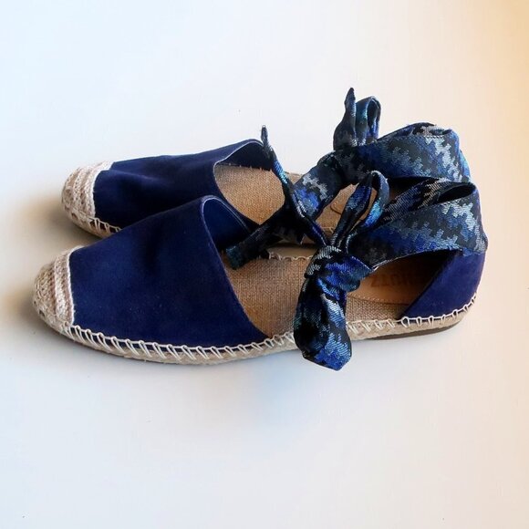 SCHUTZ Blue Suede & Canvas Espadrille Flats with Ties Size 8.5 - Picture 14 of 16
